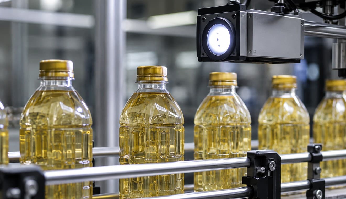 Machine vision inspection equipment checking bottles on a packaging line